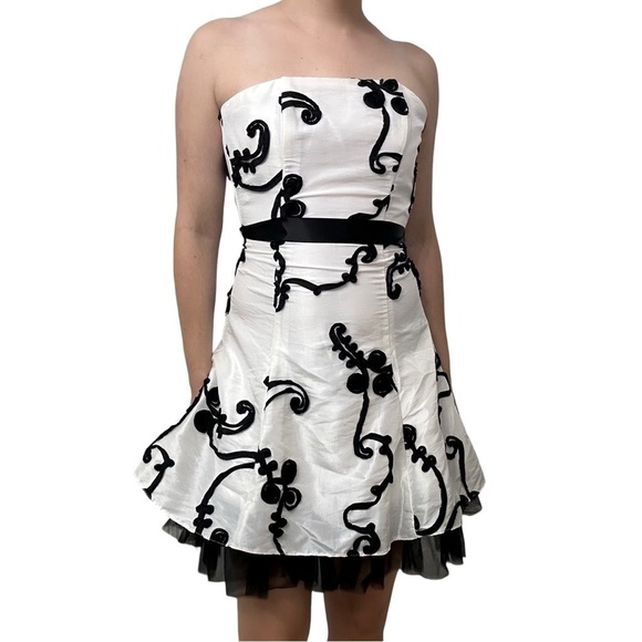 Jessica McClintock Dress Strapless Tulle Masquerade Monochrome Mini Size 2 - Picture 2 of 12